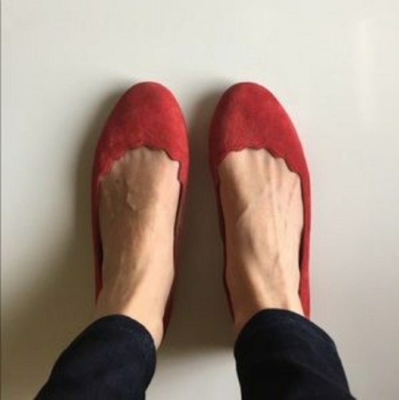 Sam Edelman red suede scalloped ballet flats - Picture 2 of 8